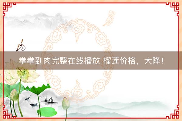 拳拳到肉完整在线播放 榴莲价格，大降！