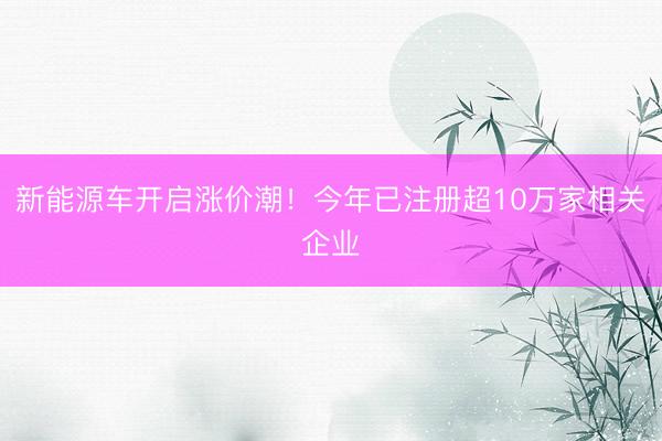 新能源车开启涨价潮！今年已注册超10万家相关企业
