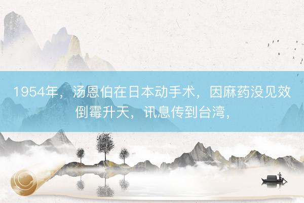 1954年，汤恩伯在日本动手术，因麻药没见效倒霉升天，讯息传到台湾，