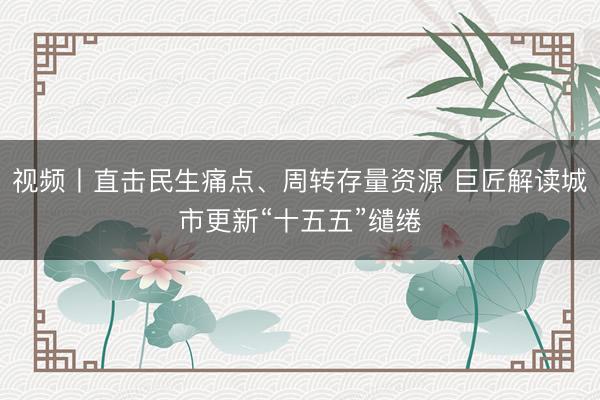 视频丨直击民生痛点、周转存量资源 巨匠解读城市更新“十五五”缱绻