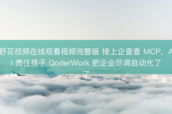 野花视频在线观看视频完整版 接上企查查 MCP，AI 责任搭子 QoderWork 把企业尽调自动化了