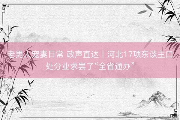 老男人宠妻日常 政声直达｜河北17项东谈主口处分业求罢了“全省通办”