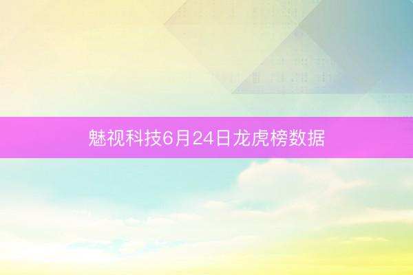 魅视科技6月24日龙虎榜数据
